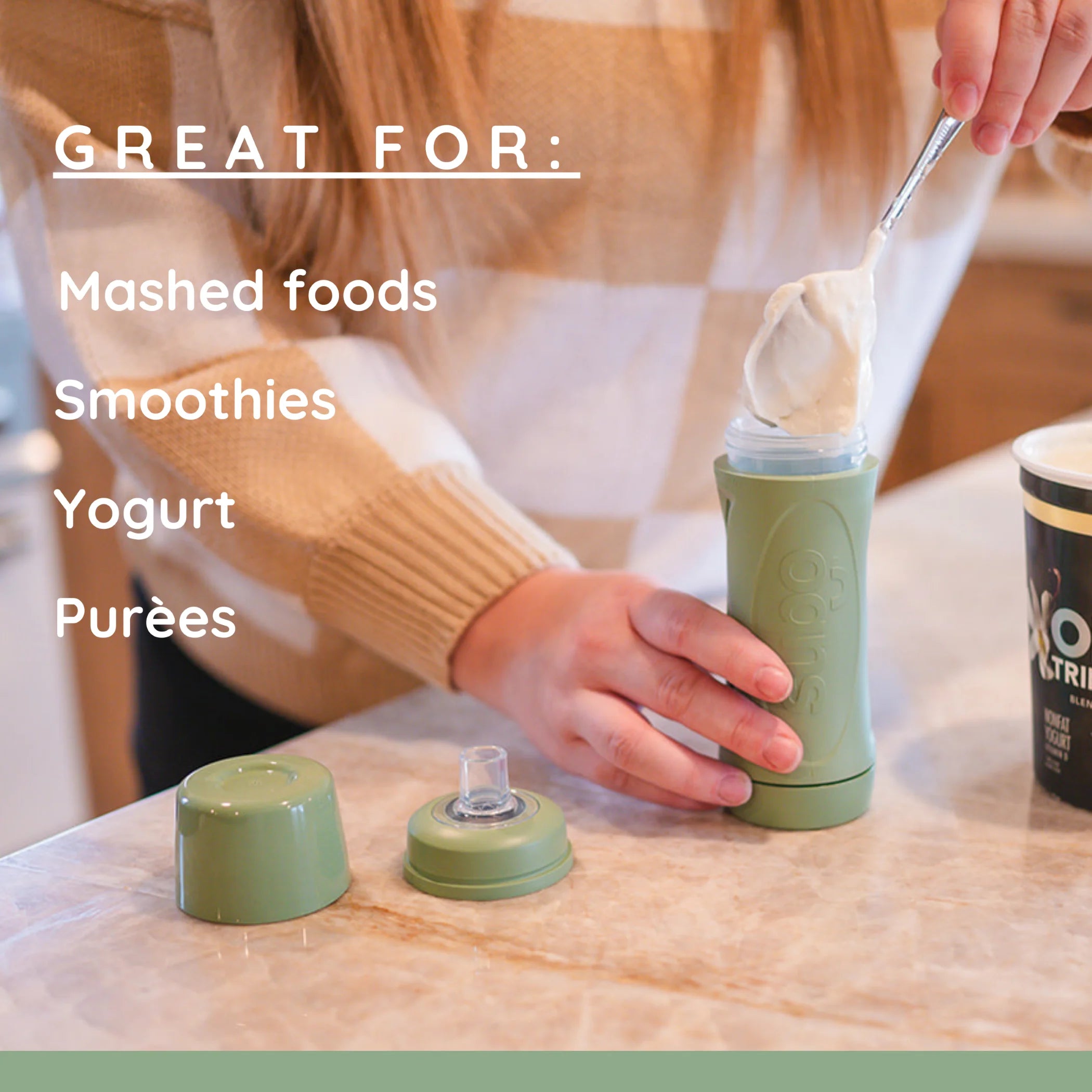 Baby Food Bottle Self Feeder Reusable Silicone Cup Sage J3360