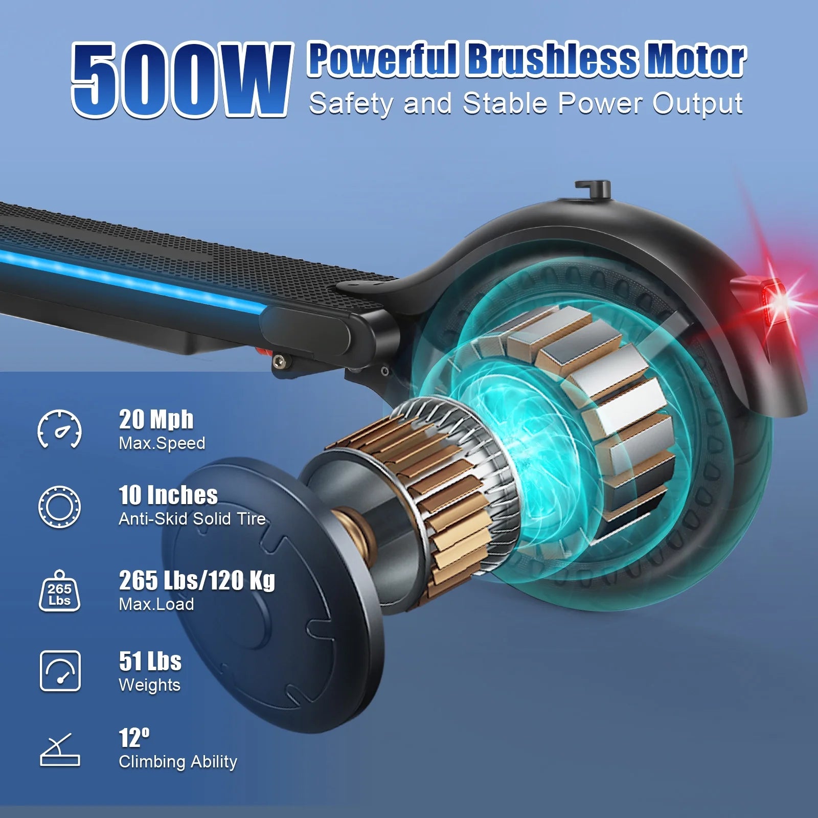 500W Foldable Electric Scooter, 10" Wheels, 20 mph, 20 mile Range, Dual Brakes F377799