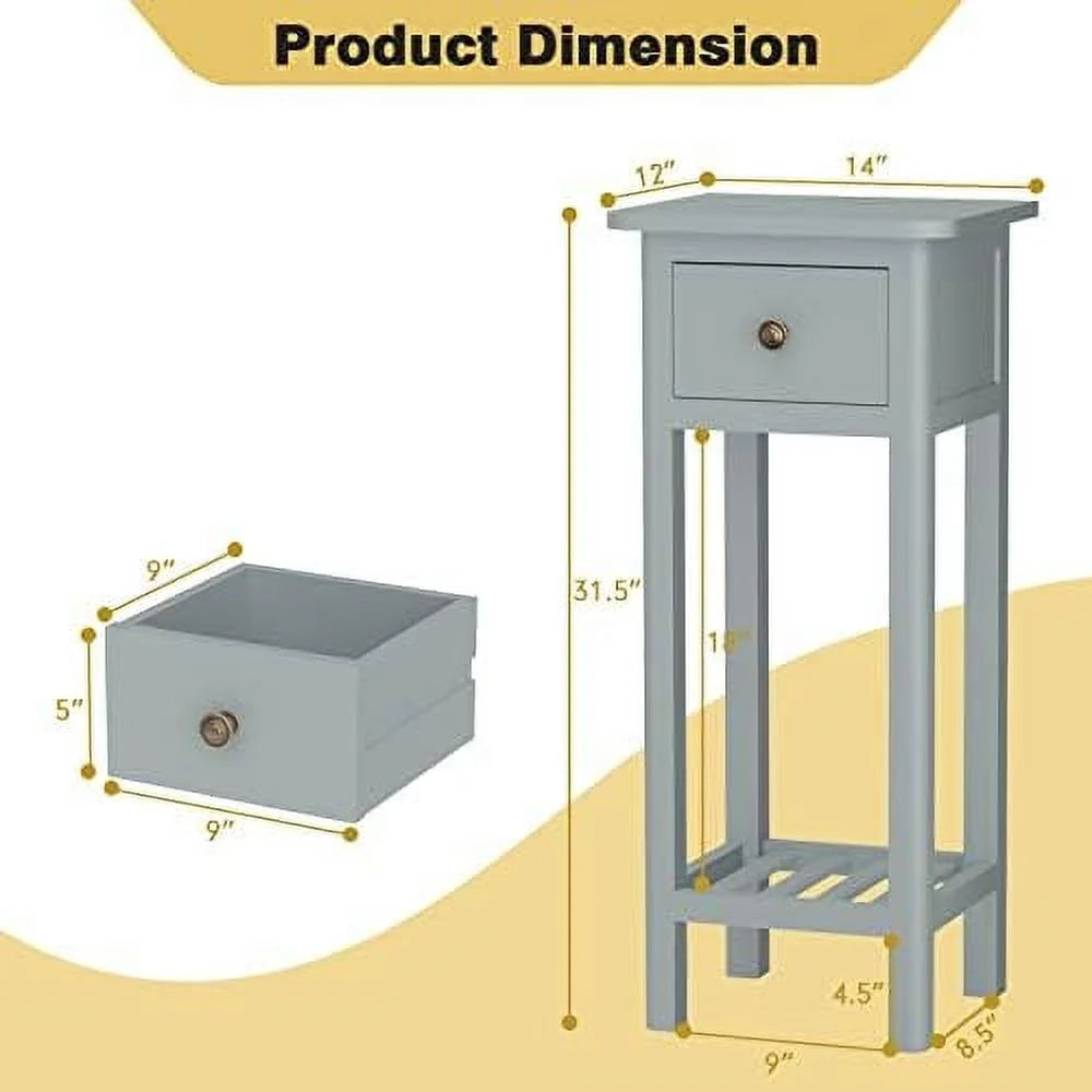 Narrow Acacia Wood Side Table with Drawer U446732
