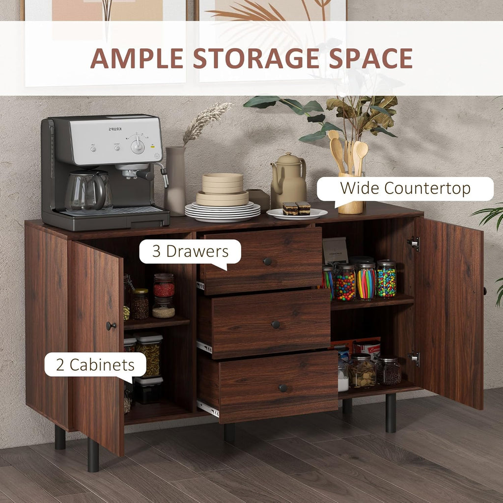 Brown Sideboard Cabinet with 2 Cupboards, 3 Drawers and Adjustable Shelves M658
