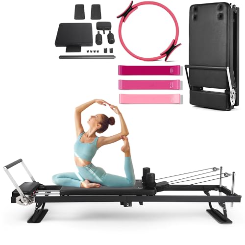 91.5inch Foldable Pilates Reformer with Pilates Ring Circle & Headrest, Jumpboard, Dual Resistance Springs T814543