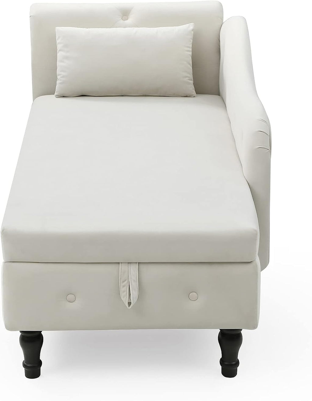 Beige Velvet Upholstered Chaise Lounge Chair with Storage and Pillow T801694