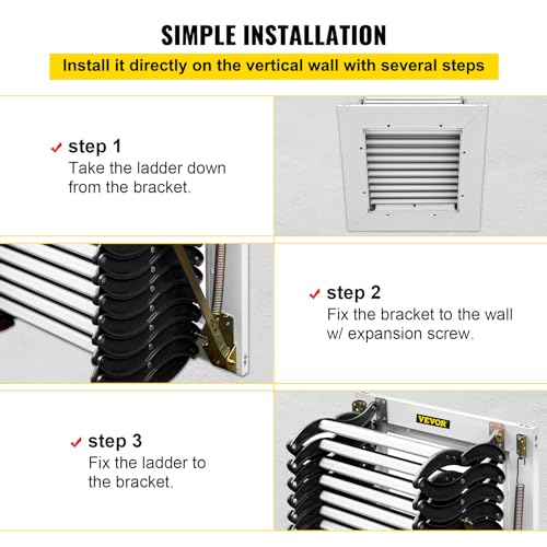 Blue 9.8FT Wall-Mounted Folding Attic Ladder with Anti-Skid Pedal D7816