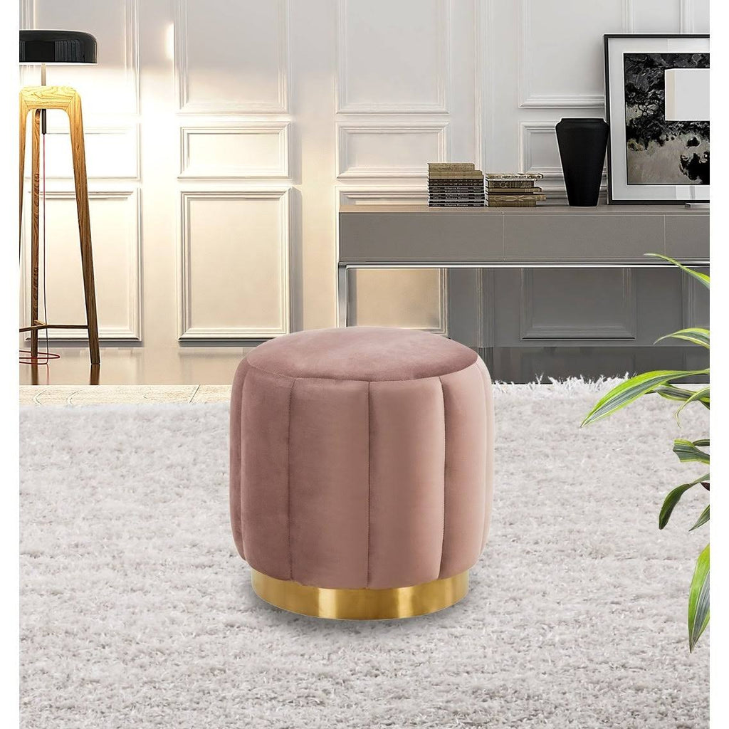 Purple Round Velvet Ottoman with Gold Base E5490