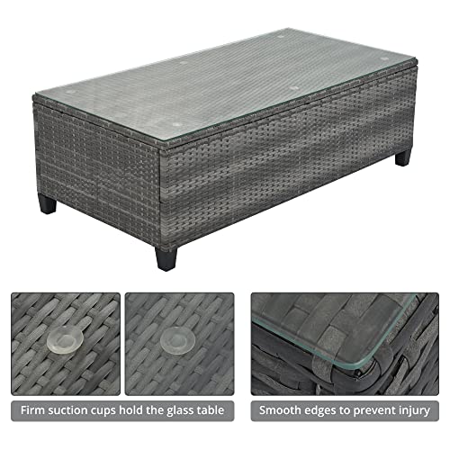 8 Piece Half Moon Sectional Patio Furniture Set with Washable Cushions and Glass Coffee Table T337