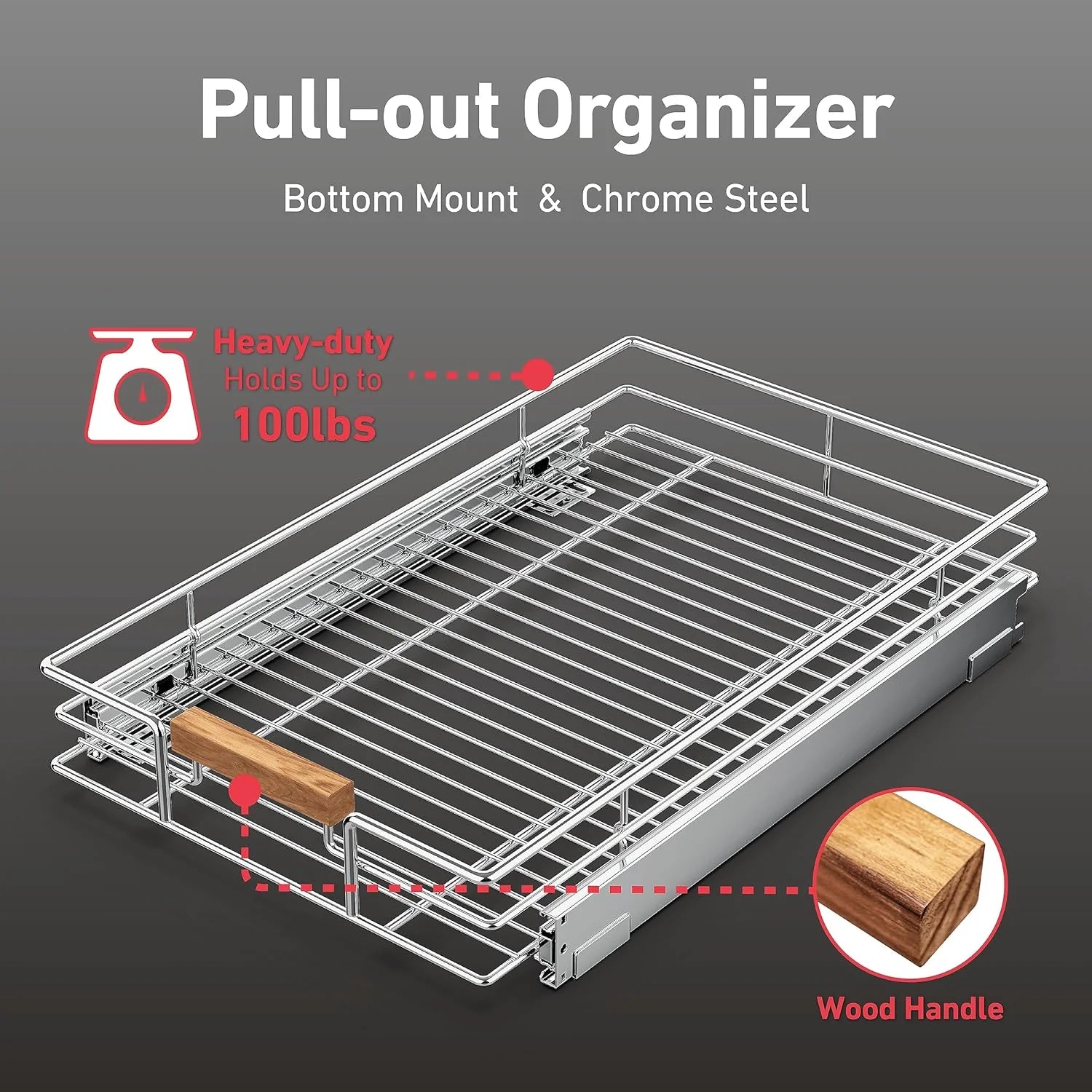 Chrome Heavy Duty Slide Out Cabinet Organizer 14W x 21D Z653