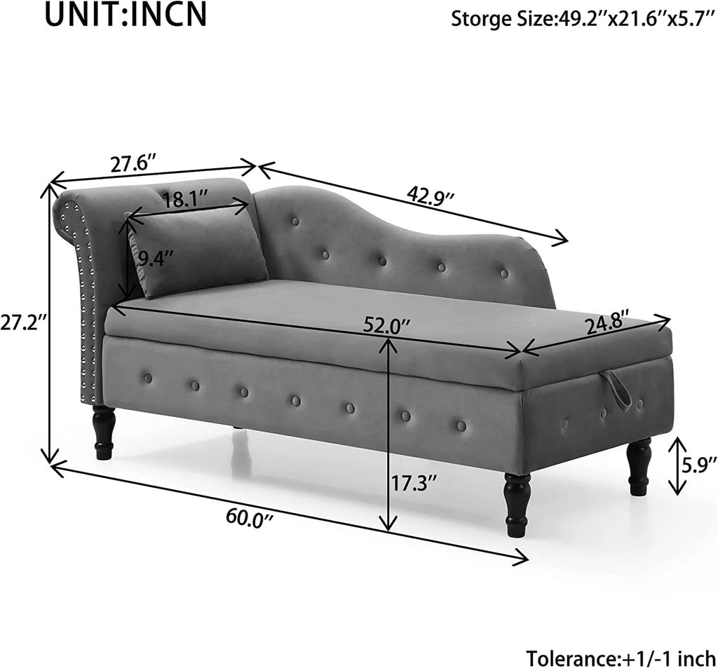 Beige Velvet Upholstered Chaise Lounge Chair with Storage and Pillow T801694