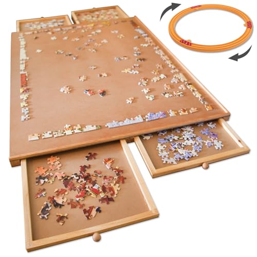 Puzzle Board with Drawers – 1000 Piece Wooden Puzzle Board with Sorting Trays C4452