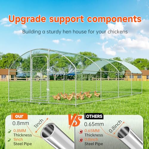 Large Metal Chicken Run Poultry Cage with Water-Resident and Anti-UV Cover, Spire Roof (10’ W x 13.2’ L x 6.4’ H) A318