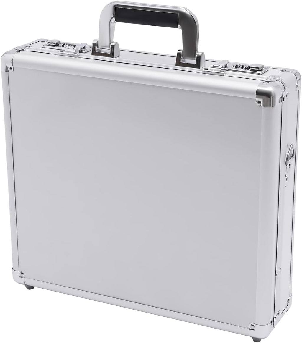 Aluminum Attache Case, 15 x 13 x 4.3 Inch Combination Lock Hard Laptop Case with Strap, Silver M22831