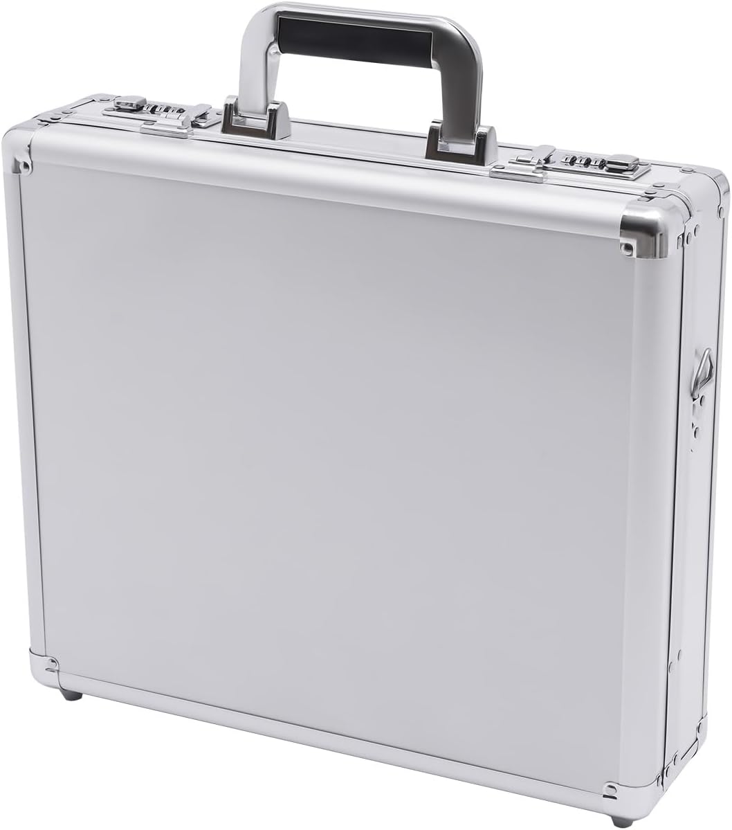 Aluminum Attache Case, 15 x 13 x 4.3 Inch Combination Lock Hard Laptop Case with Strap, Silver M22831