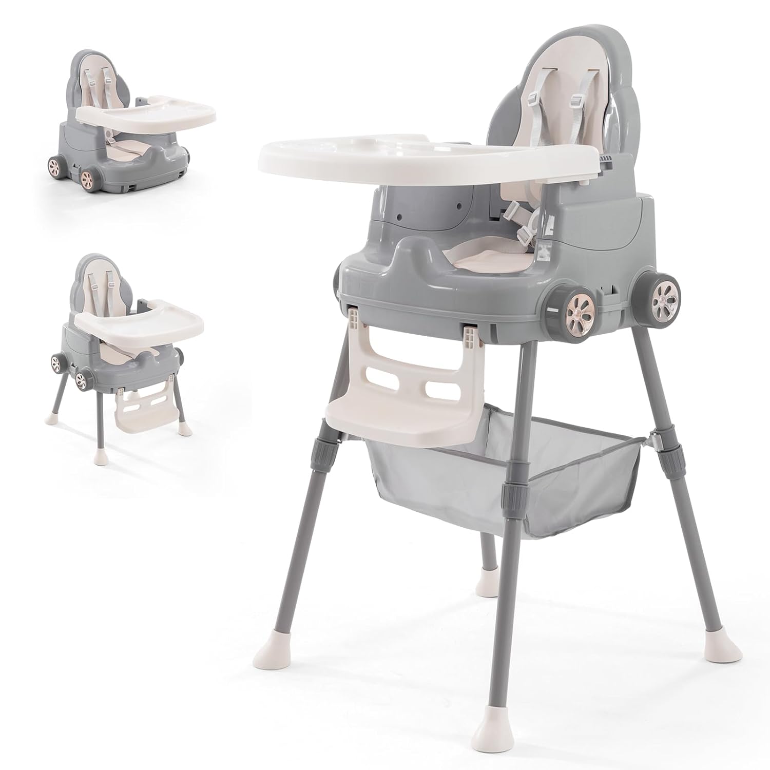 Deep Gray 3 in 1 Baby High Chair with 5-Point Harness R7157