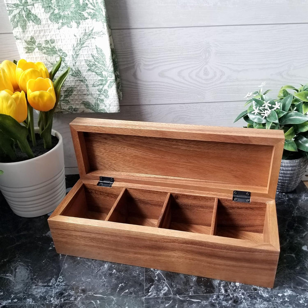 Acacia Wood Tea Box with 4 Sections P7056