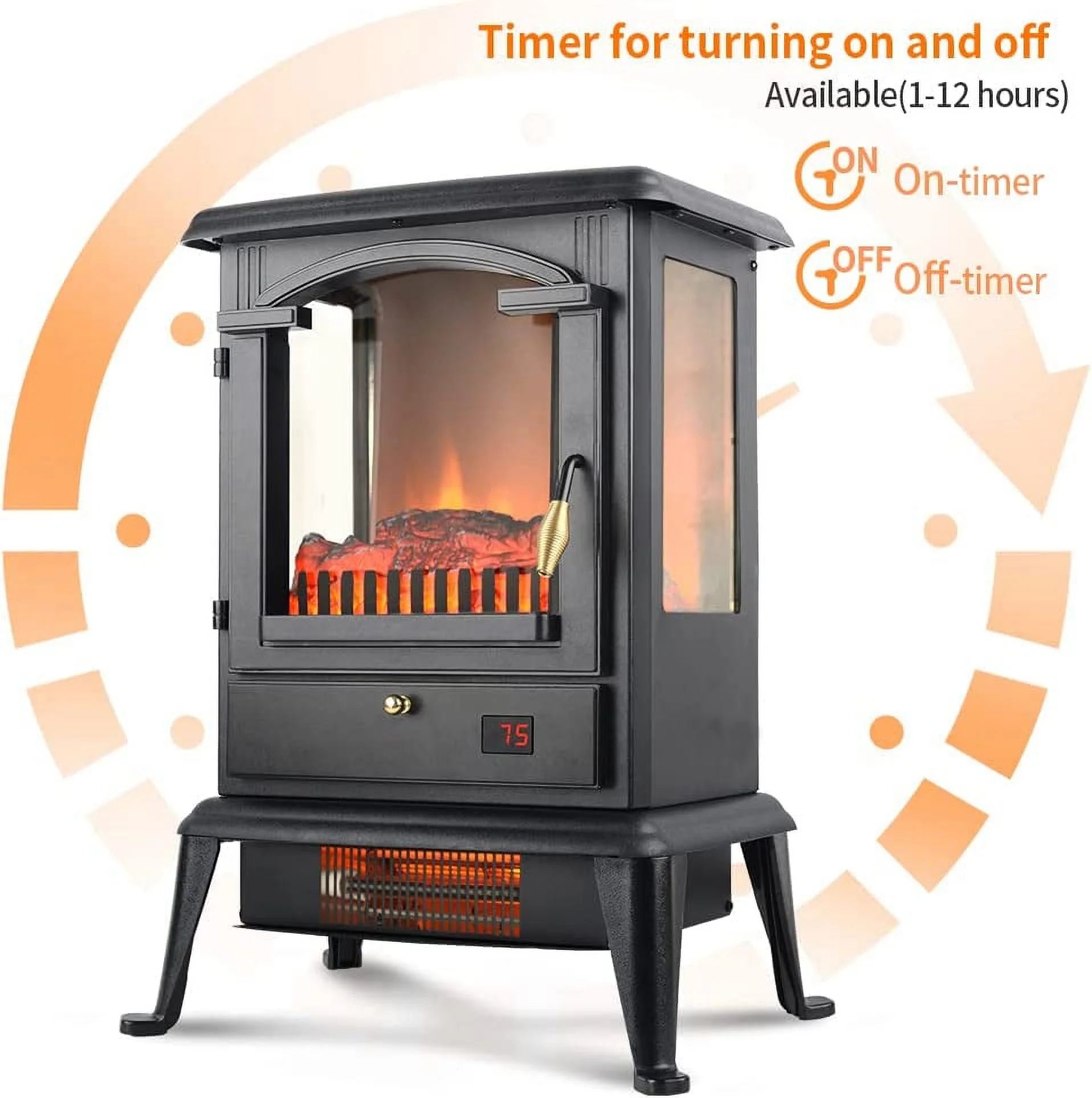 22.4" Freestanding Portable Infrared Fireplace Heater Stove with Remote, 1000W/1500W T954309