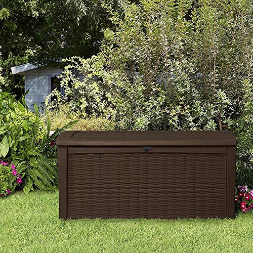 Brown 110 Gallon Waterproof Plastic Storage Deck Box Y3774