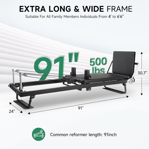 91.5inch Foldable Pilates Reformer with Pilates Ring Circle & Headrest, Jumpboard, Dual Resistance Springs T814543