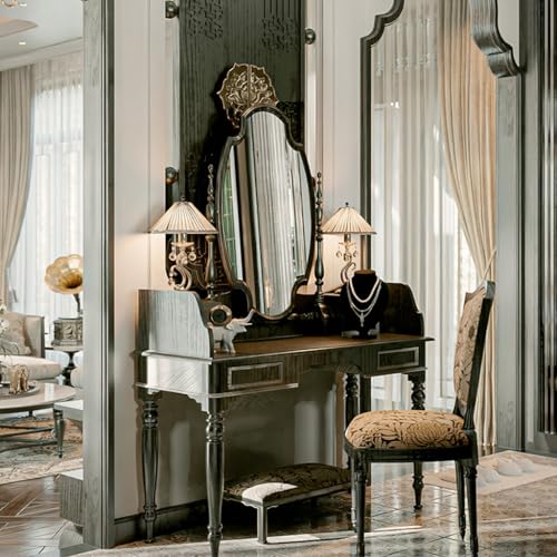 Solid Wood Dressing Table and Chair Combination Vanity Desk R906776