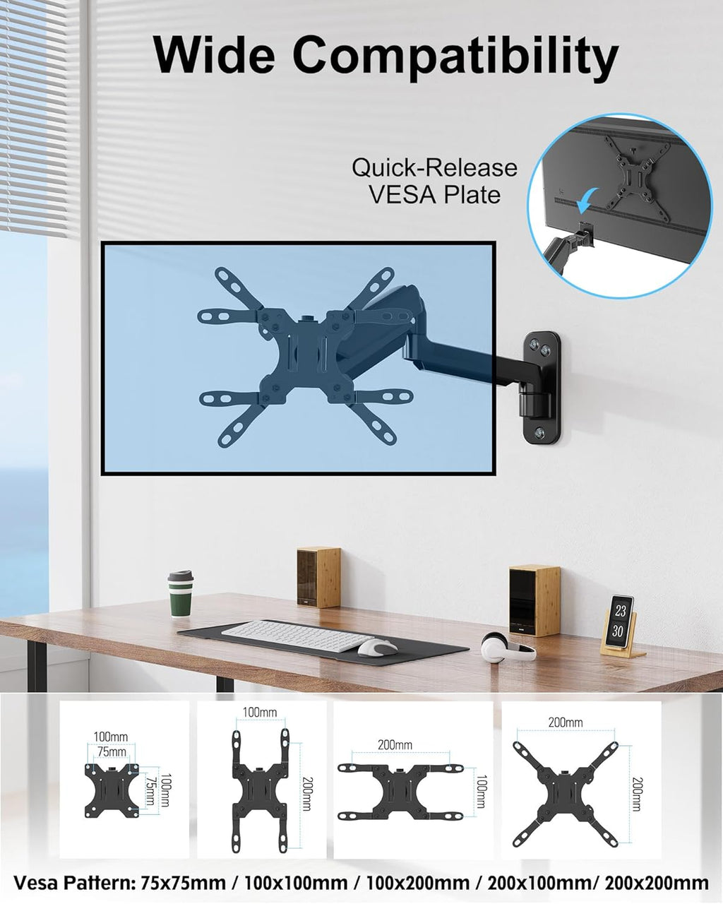 Monitor Wall Mount for Max 35 Inch Screen, Full Motion Gas Spring Arm B1770