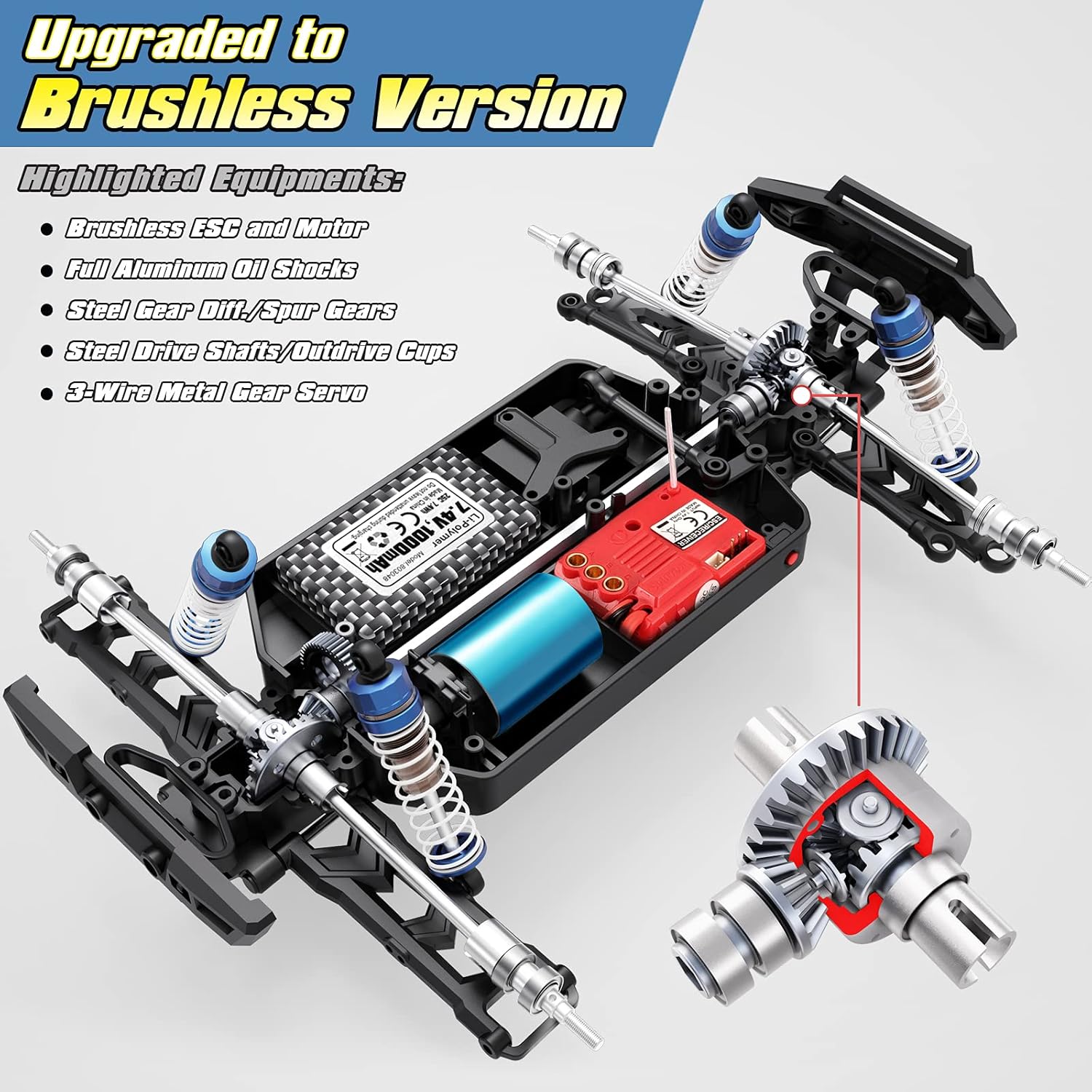 1/18 Scale 4WD Brushless RC Truck with Extra Shell and Battery K374