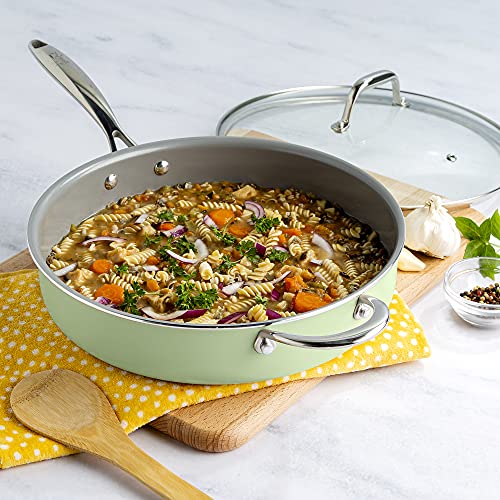 Ceramic Nonstick Deep Saute Pan with Lid, 4-Quart, Green Z912248