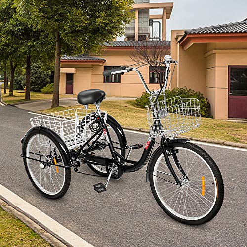 Adult Tricycle 7 Speed 24/26 Inch 3 Wheel Trike with Folding Front & Rear Basket B38096