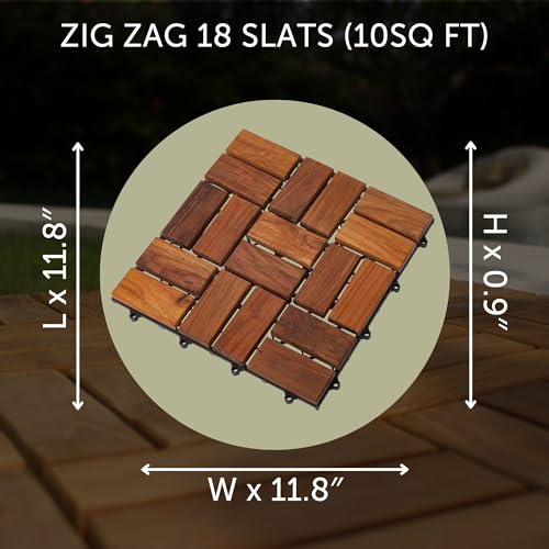 Teak Interlocking Tiles Wooden Floor Tile Set 10 Square Feet 12" x 12" 9 Slat Design Oiled Finish T619720