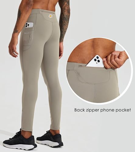 Men's Fleece Running Leggings Winter Cycling Tights Pants Water Resistant Zipper Pockets R2607