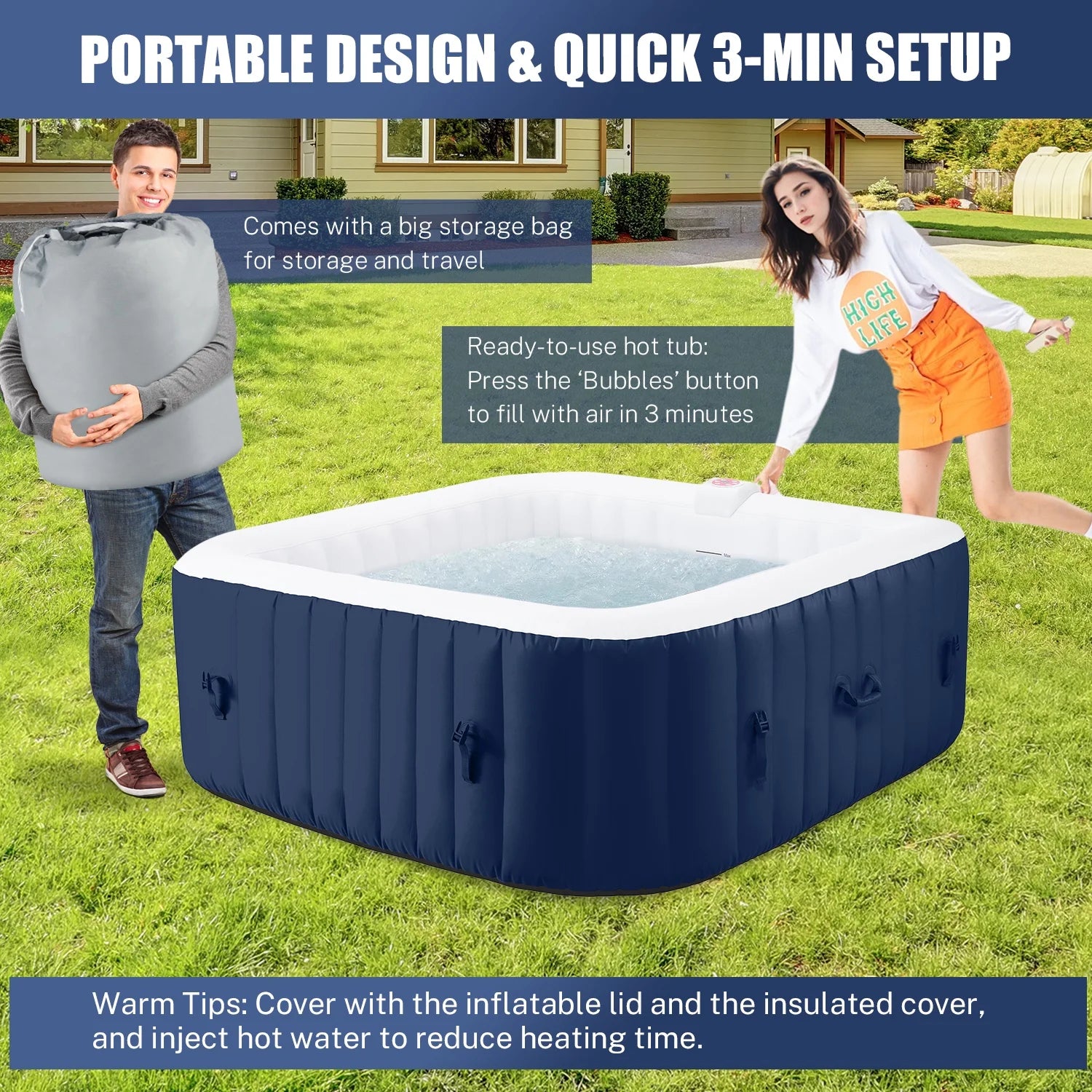 Inflatable Hot Tub with 130pcs Jet, Lockable Cover, Storage Bag D15911