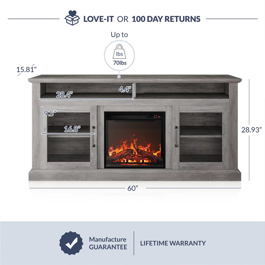 Gray Wash TV Stand with Fireplace K38961