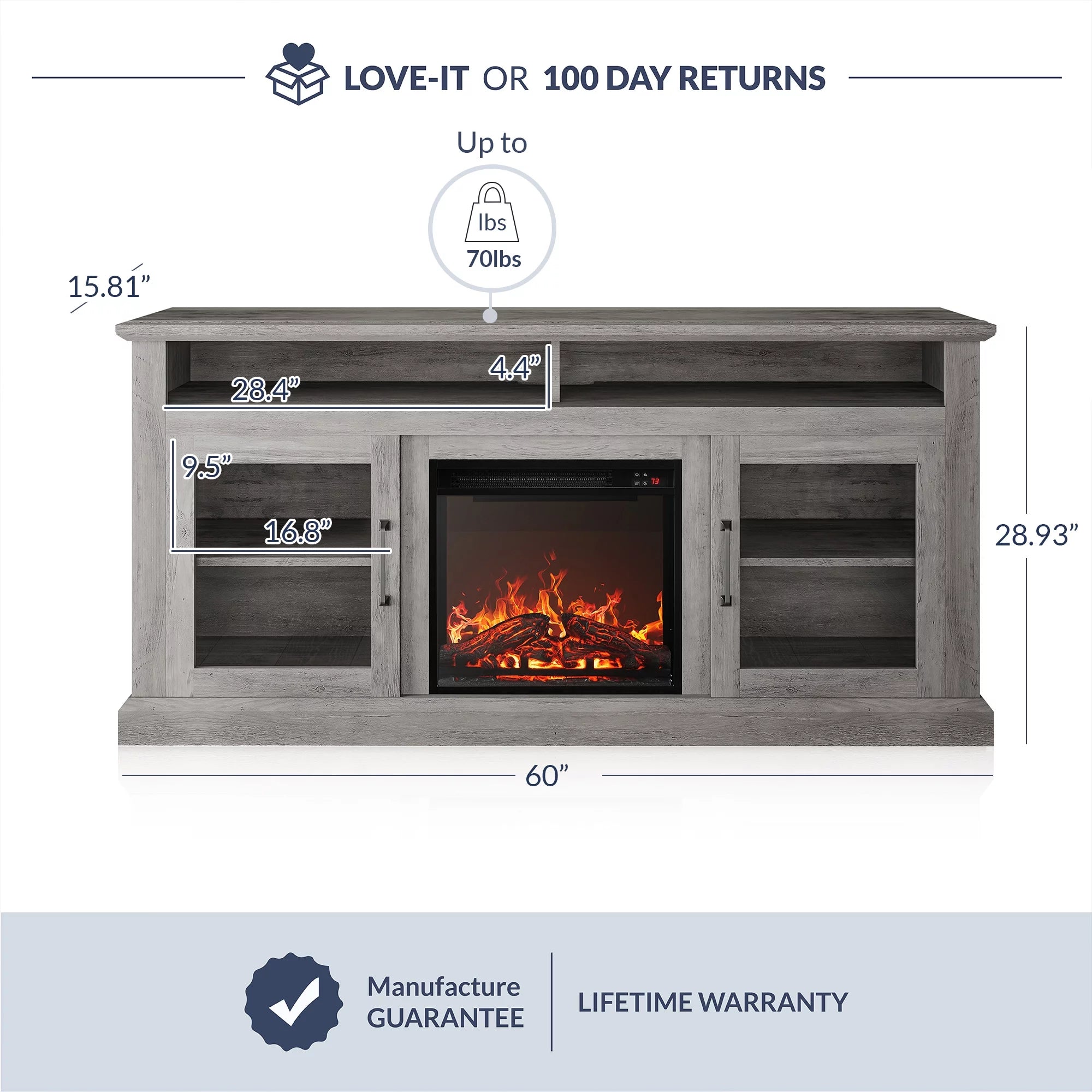 Gray Wash TV Stand with Fireplace K38961