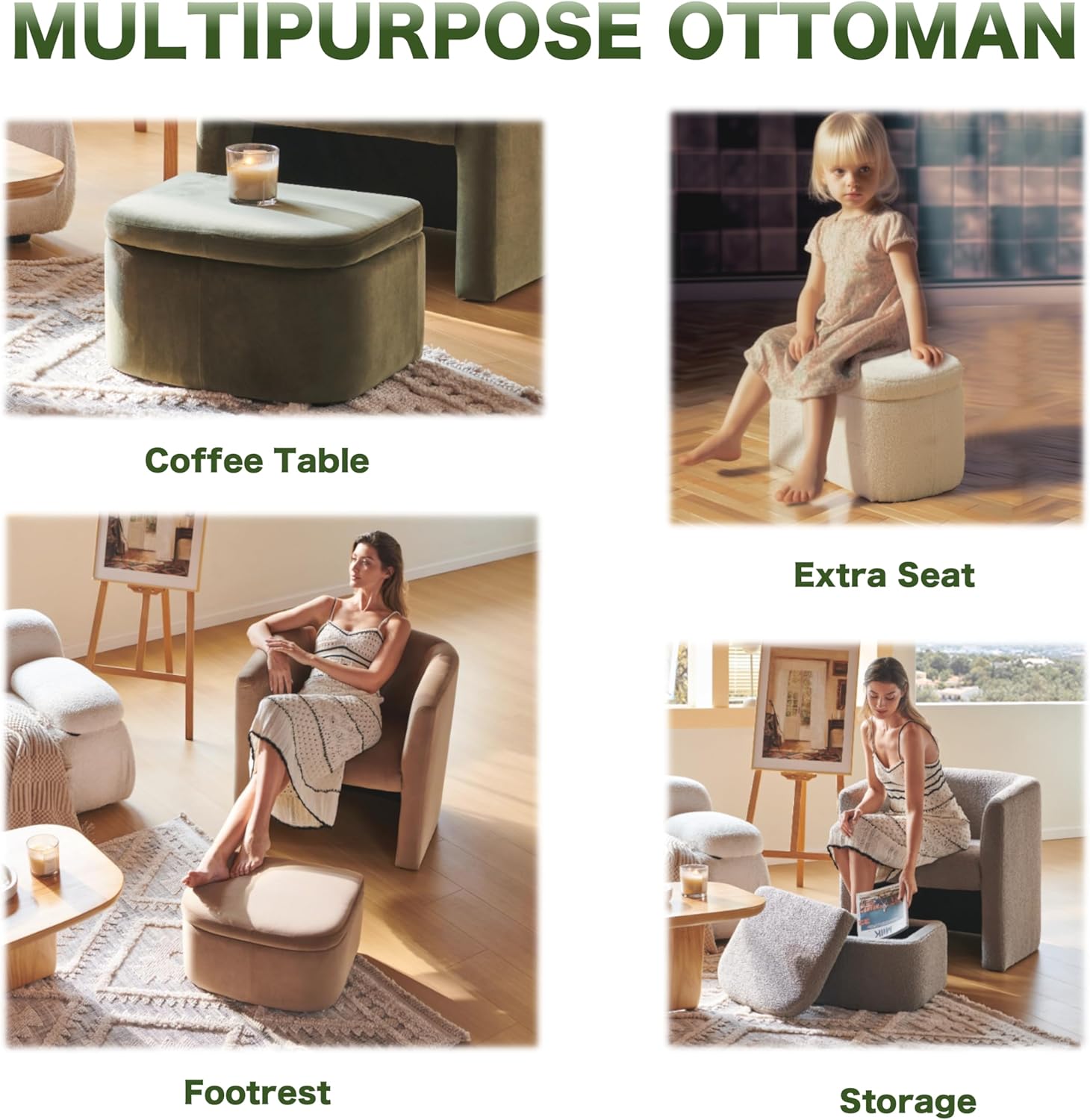 Cream Sherpa Fabric Barrel Chair with Storage Ottoman Set of 2 T3297