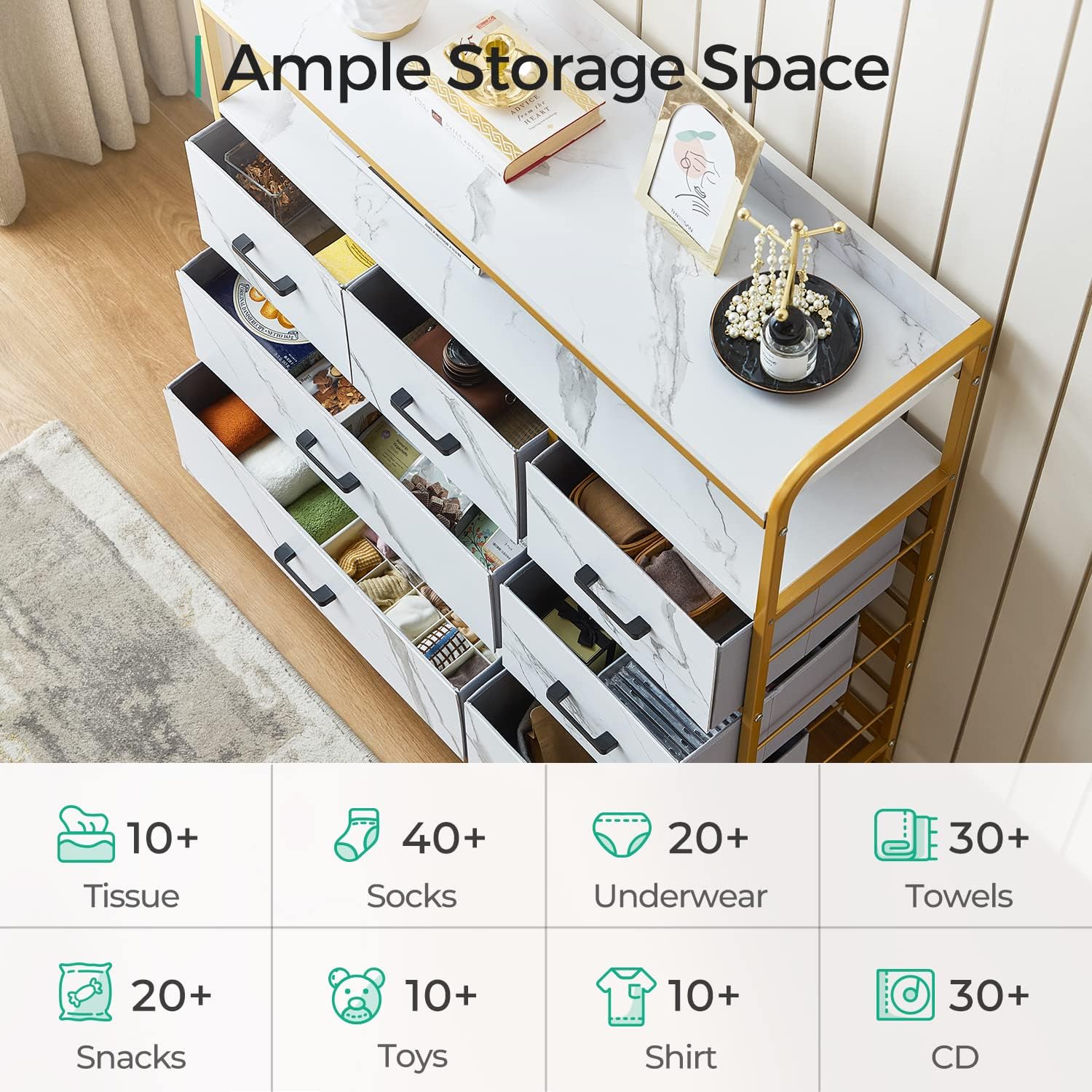 White 7 Drawer Chest of Drawers with Steel Frame and Wood Top B231402