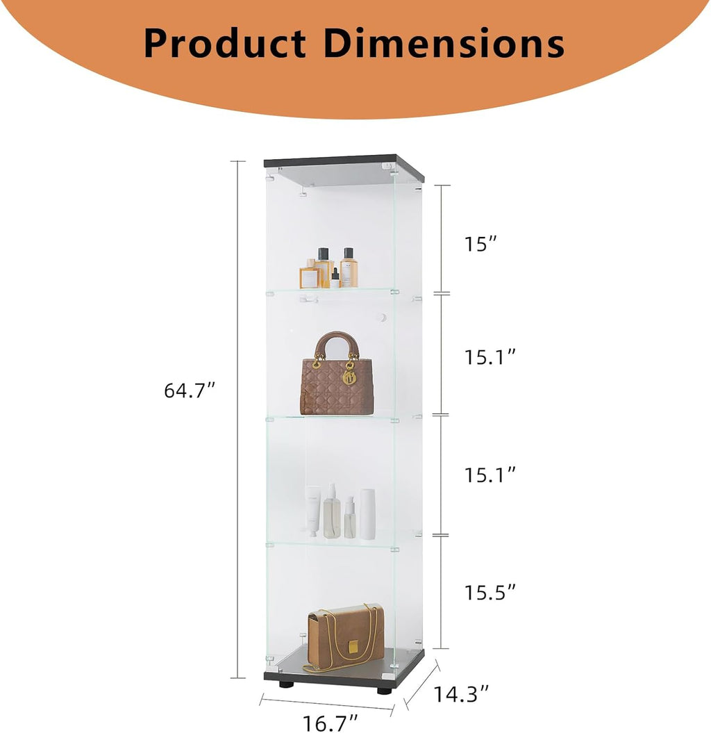 4 Shelves Glass Display Cabinet with Door H316