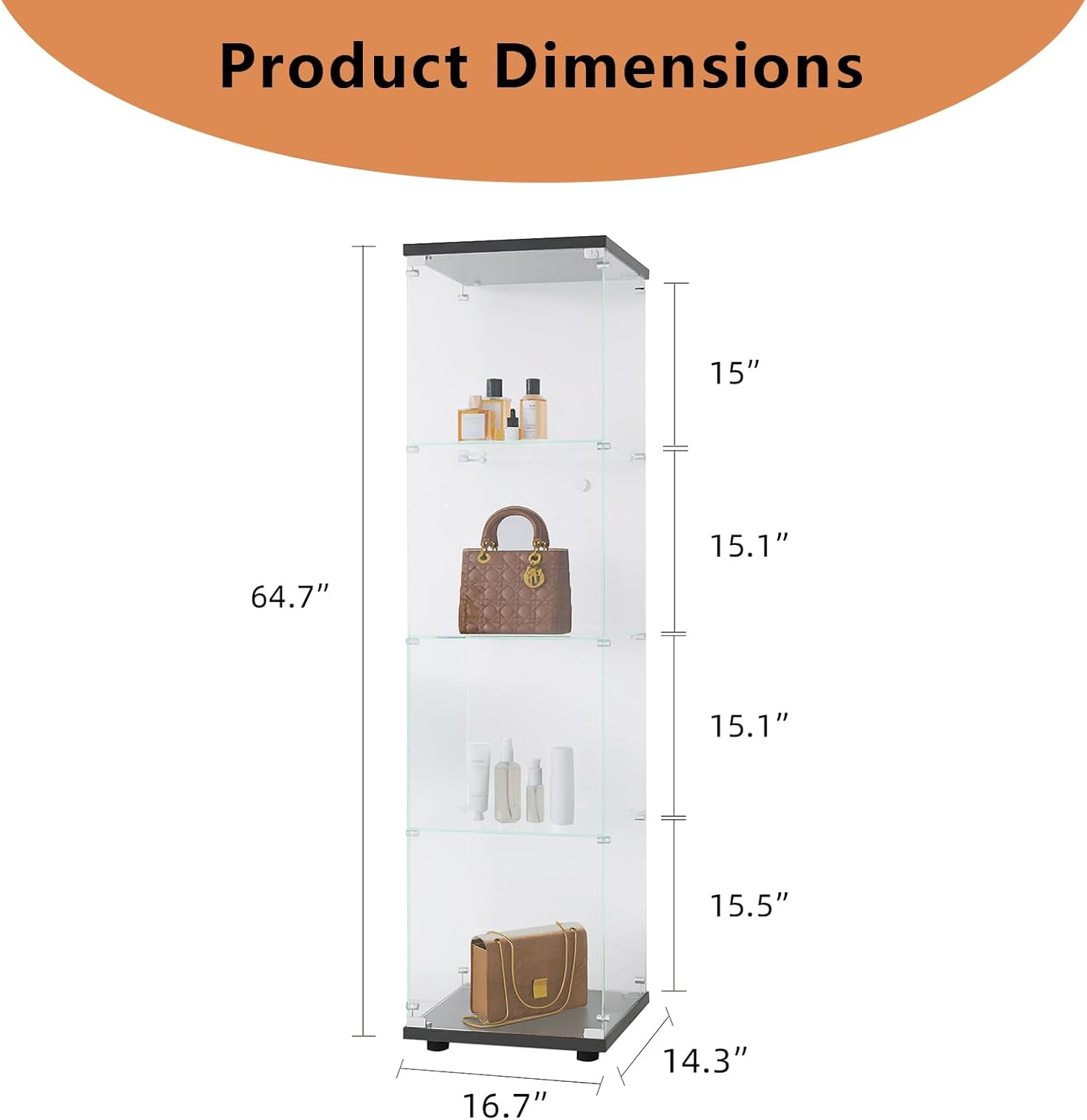 4 Shelves Glass Display Cabinet with Door H316