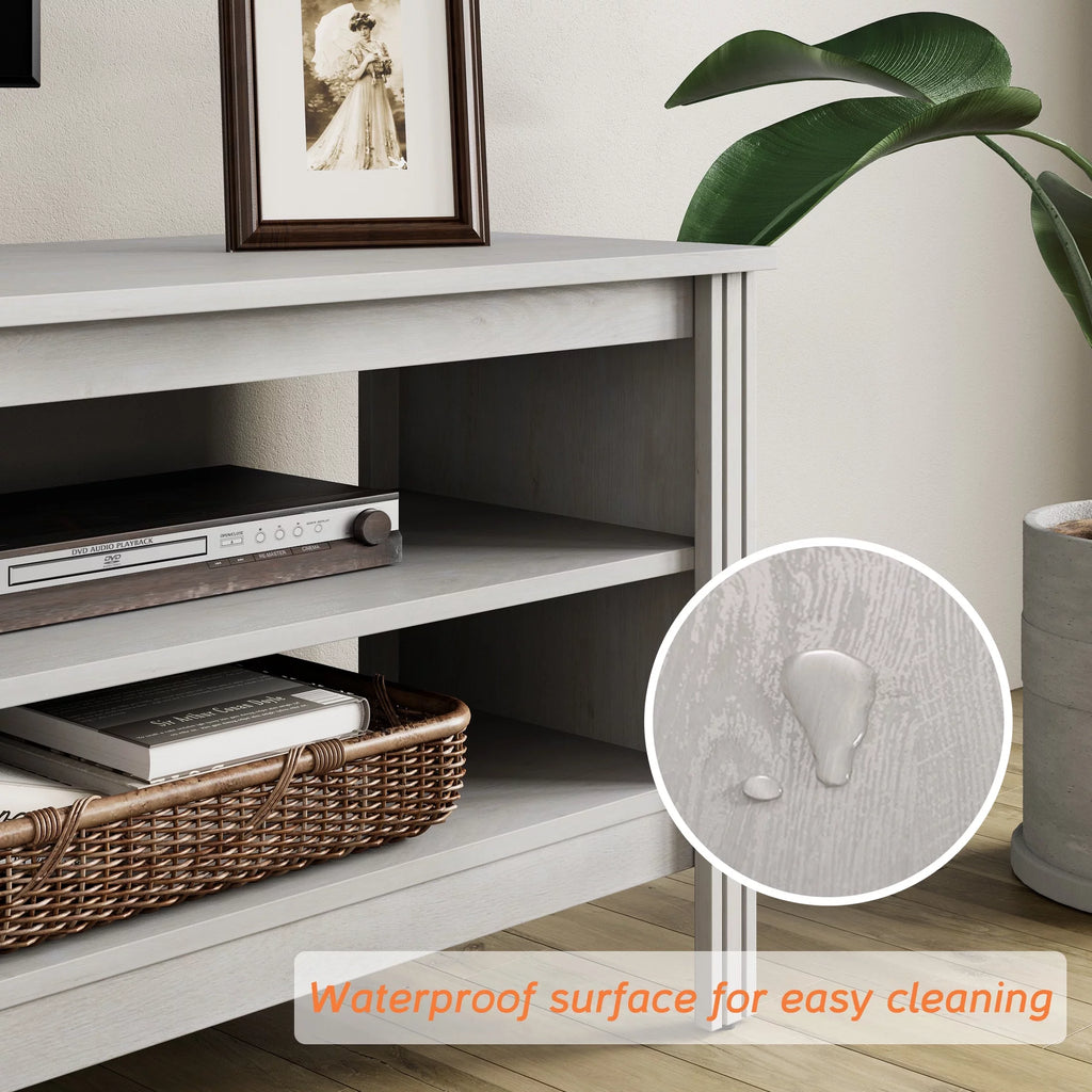 White 70 inch Wood TV Stand with 4 Cubby E876