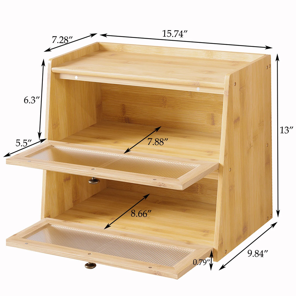 Double Layer Bamboo Bread Storage Container with Window K754