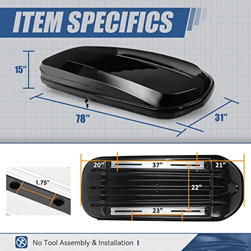 Hard Shell Roof Top Cargo Carrier, 53 x 34 x 15 Inches, 110 Pounds, 11 Cubic Feet, Glossy Black U9744