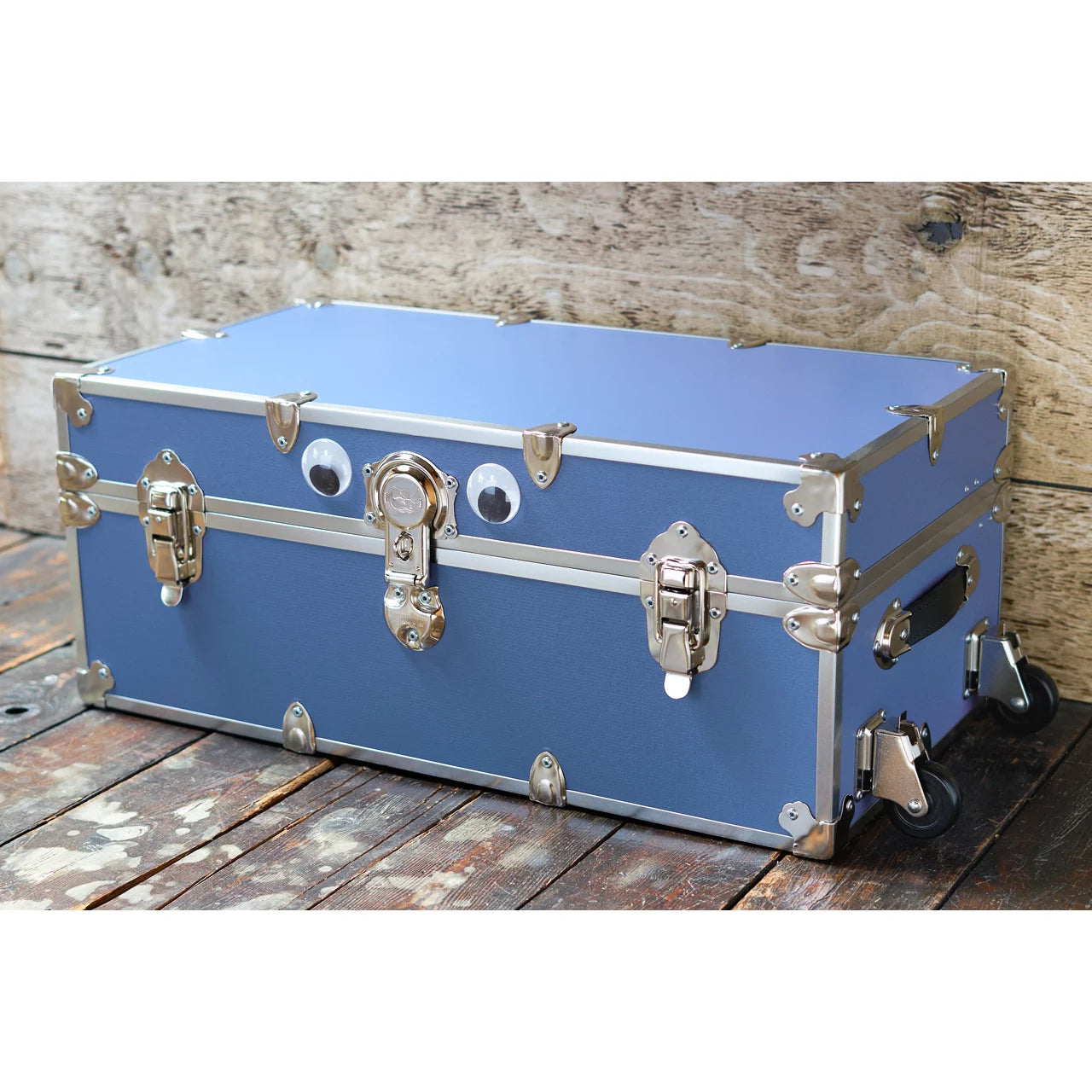 Large Leather Embossed Vinyl Trunk with Removable Wheels 32"x18"x14" (Black) P345