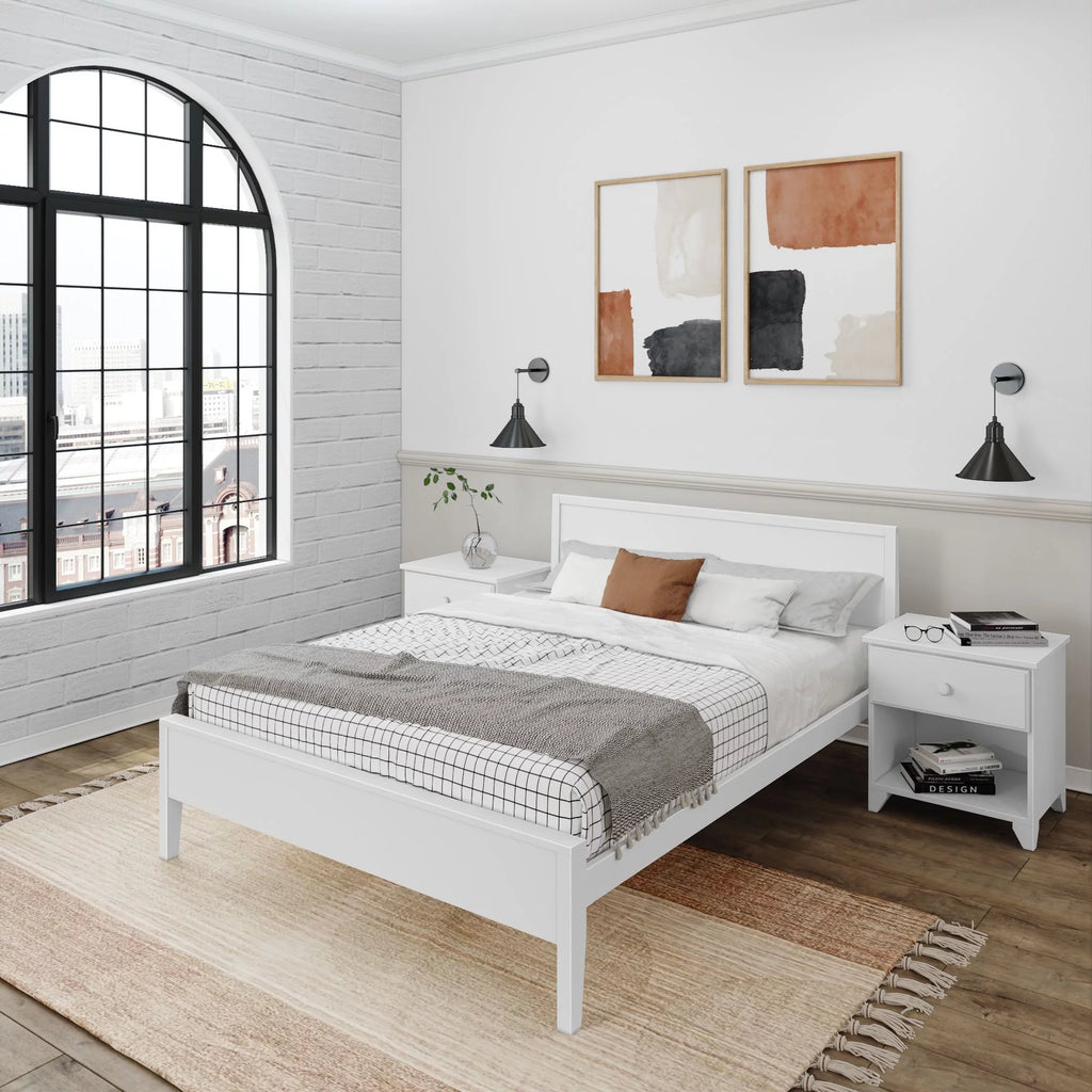 White Solid Wood Queen Bed Frame with Headboard F12434