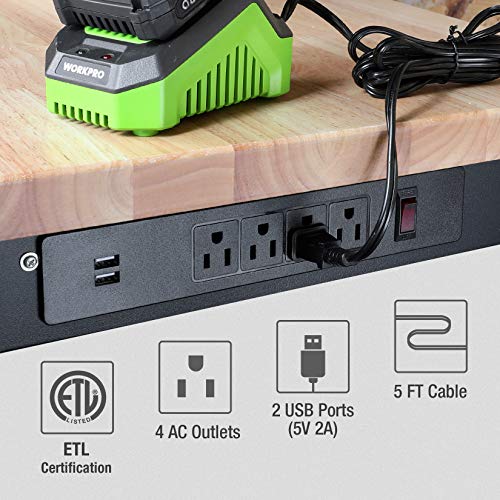 60" Adjustable Rubber Wood Top Heavy-Duty Workbench with Power Outlets Z7545