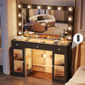 White Glass Top Vanity Desk with Large Mirror and Lights Z44470