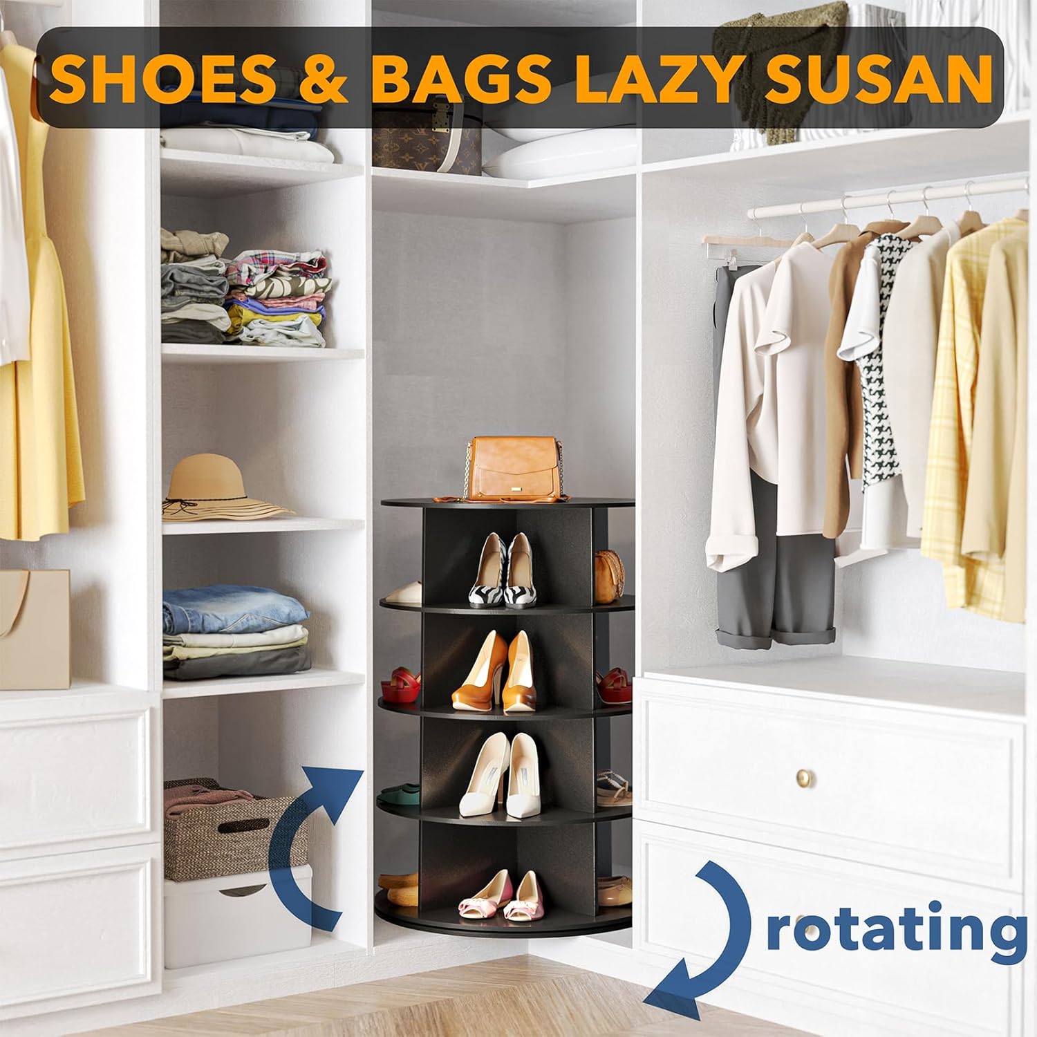 4 Tier Black Rotating Shoe Rack P209863