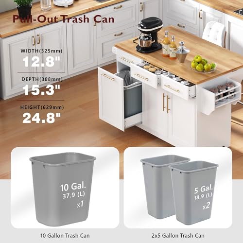 White Kitchen Island with Storage J458