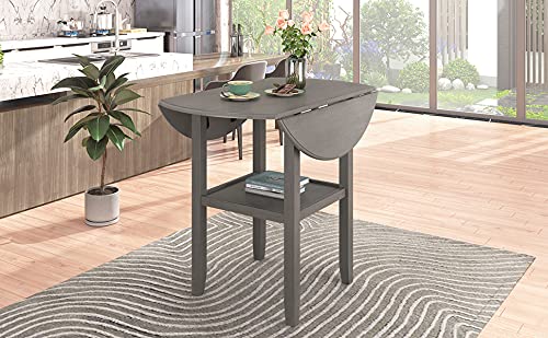 3 Piece Round Drop Leaf Counter Height Dining Table and Chairs Set with Storage Shelf T52721