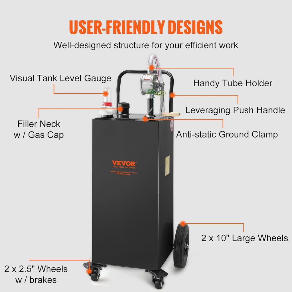 35 Gallon Black Fuel Caddy on 4 Wheels with Manual Transfer Pump Q99255
