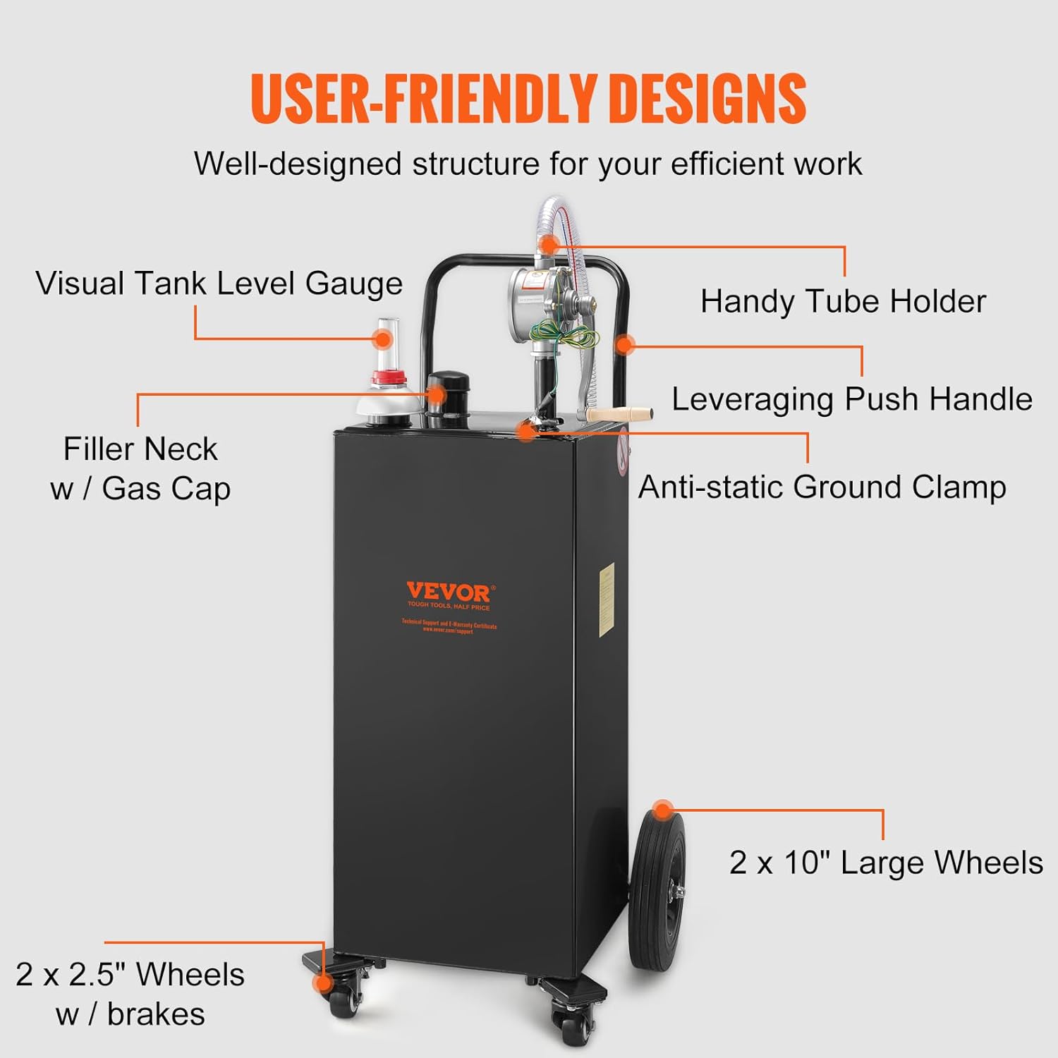35 Gallon Black Fuel Caddy on 4 Wheels with Manual Transfer Pump Q99255