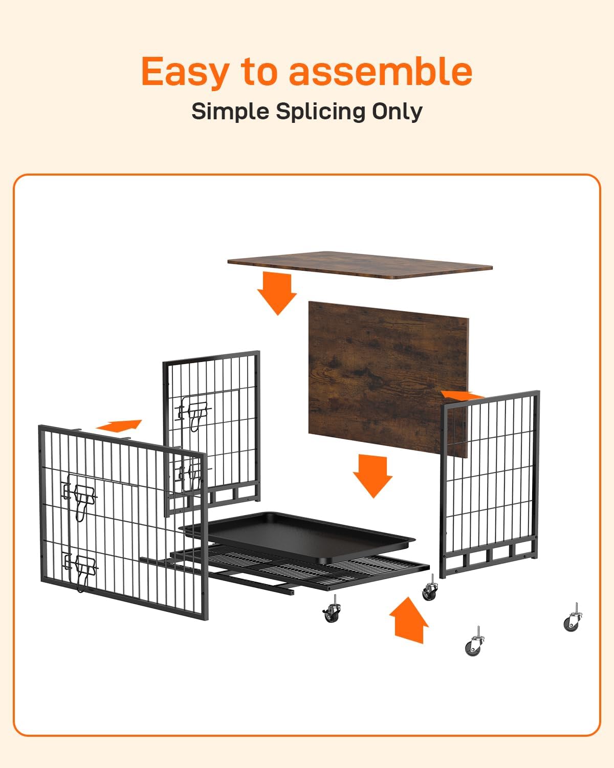 Brown Wooden Dog Crate with Removable Tray and Wheels C17239