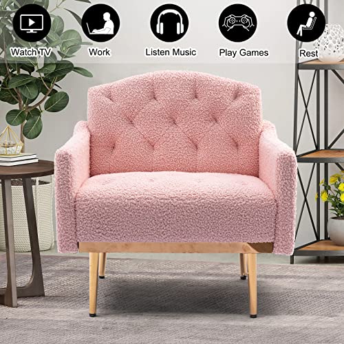 Rose Red Velvet Accent Chair with Arms and Metal Legs X6032