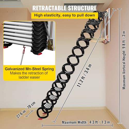 Blue 9.8FT Wall-Mounted Folding Attic Ladder with Anti-Skid Pedal D7816