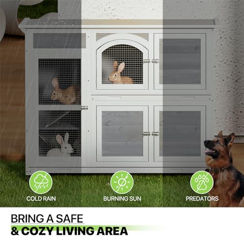 47.5" 2 Story Rabbit Hutch with 2 Removable Tray Waterproof Roof W765130